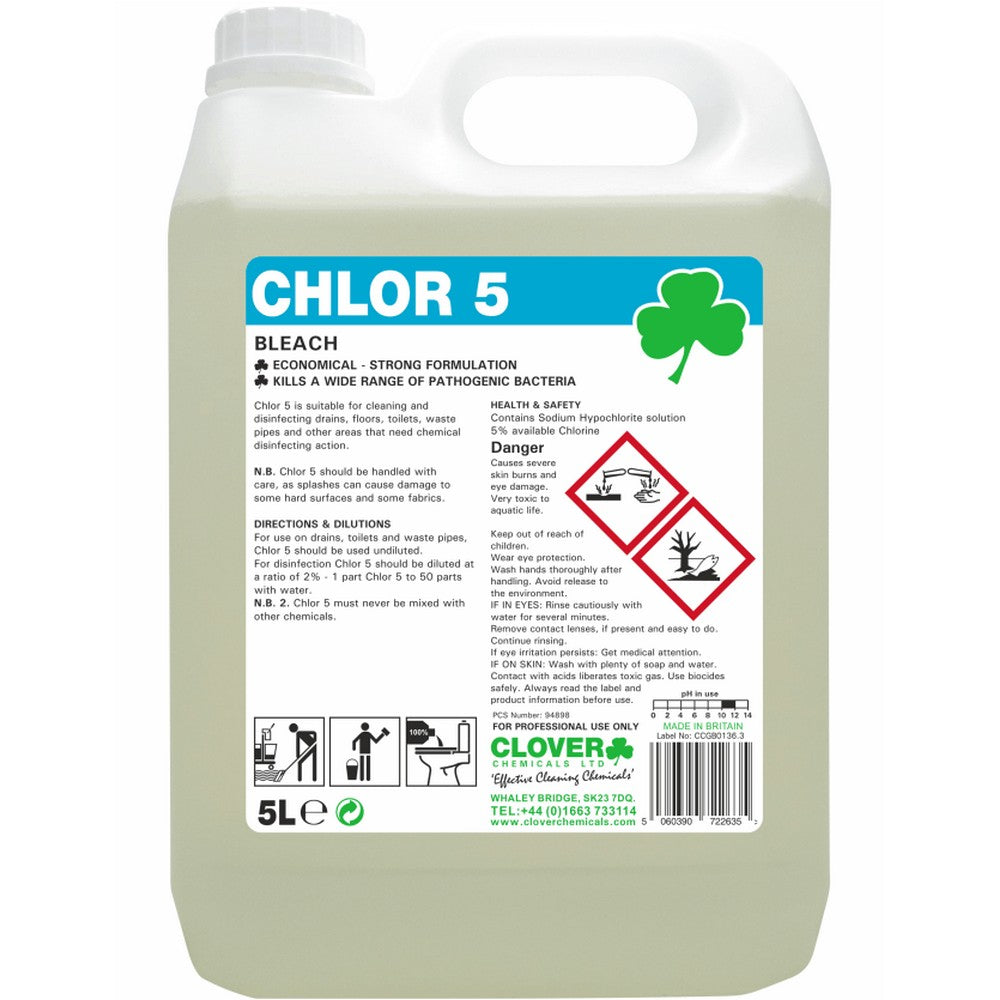 Chlor 5 High Strength Disinfectant Bleach 5 Litres