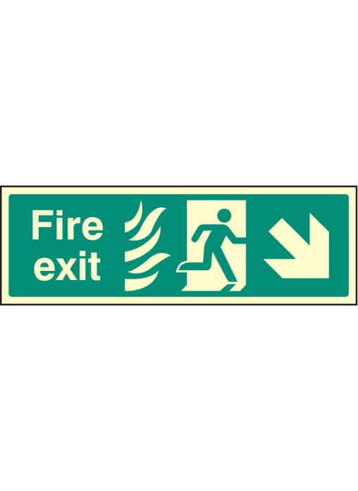 photoluminescent htm fire exit safety sign - down right