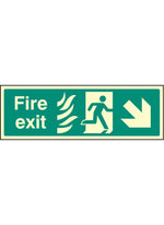photoluminescent htm fire exit safety sign - down right