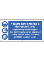 Entering Designated Area - Helmet Footwear Hi-Viz Safety Sign