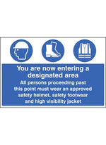 Entering Designated Area - Helmet Footwear Hi-Viz Safety Sign