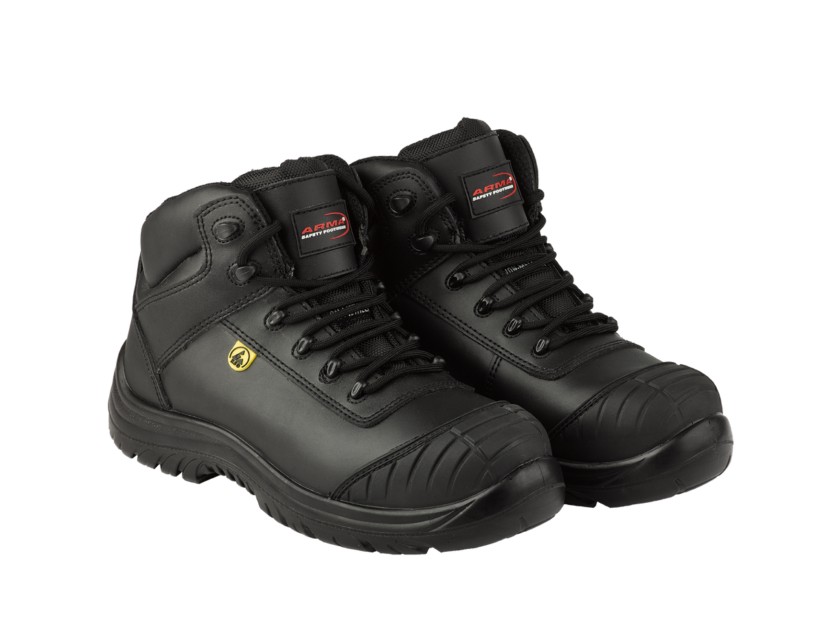 A13-FALCON S3 Metal-Free ESD Safety Boots – Black Leather, SRC Slip Resistant