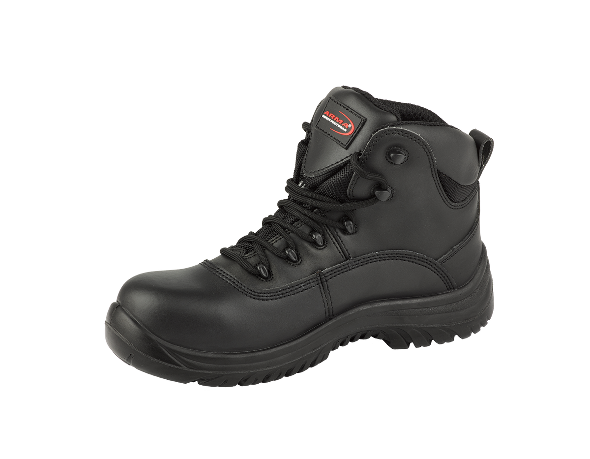 A14-RAPTOR S3 Waterproof Metal-Free Safety Boots – Black Leather, Memory Foam, SRC Rated
