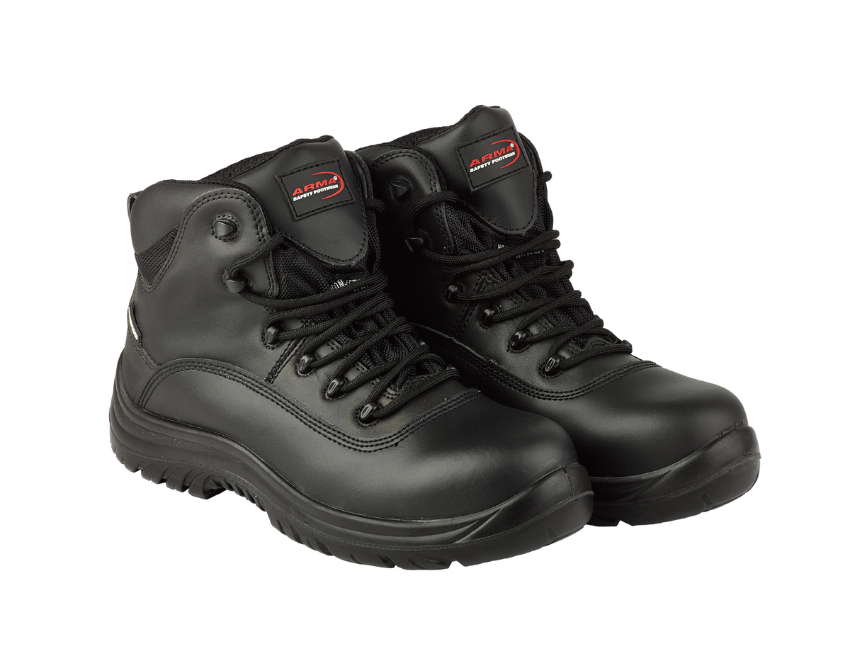 A14-RAPTOR S3 Waterproof Metal-Free Safety Boots – Black Leather, Memory Foam, SRC Rated