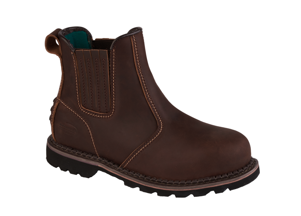 A22-RANGER S3 Brown Leather Chelsea Safety Boots – Slip & Heat Resistant, Goodyear Welted