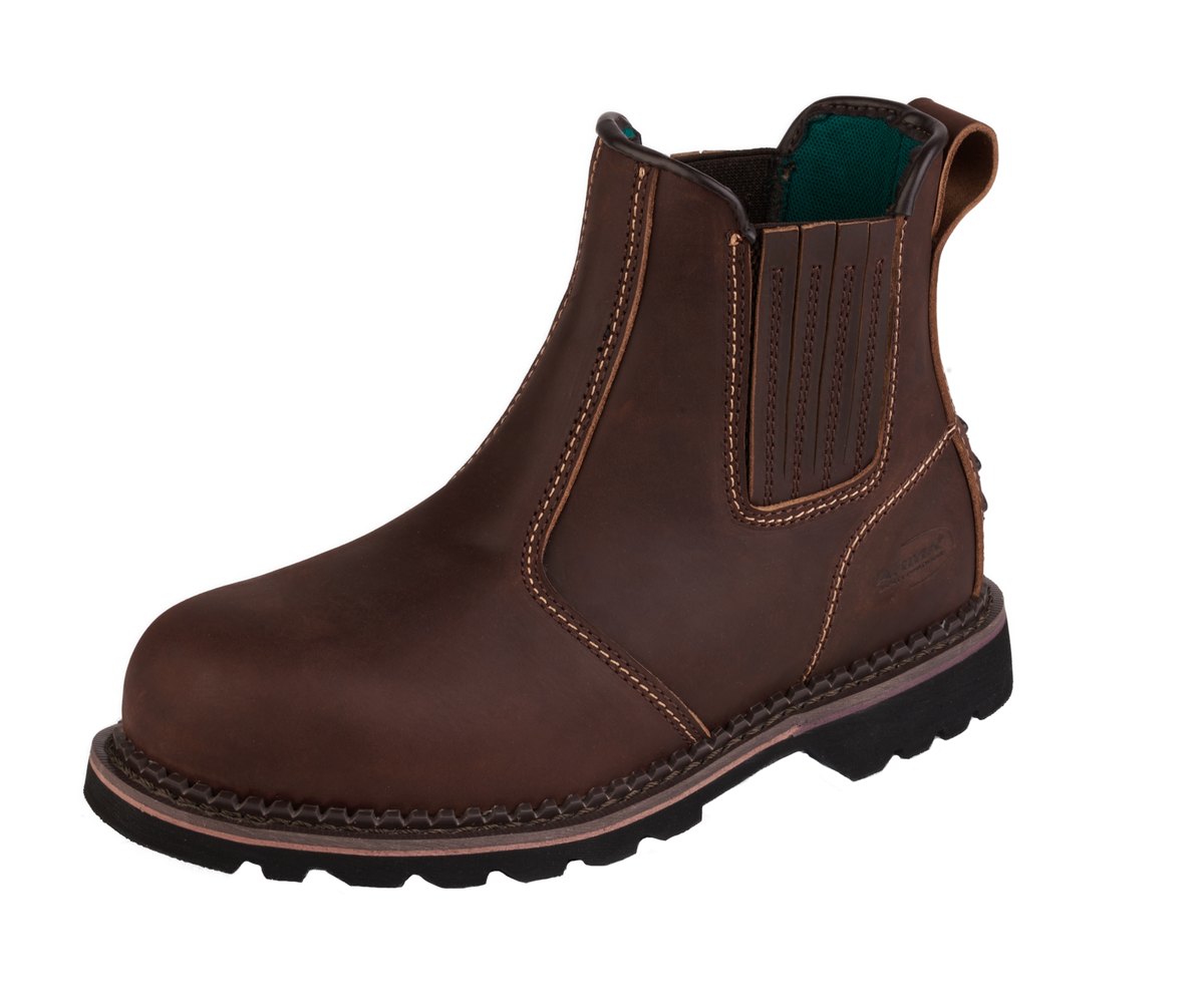 A22-RANGER S3 Brown Leather Chelsea Safety Boots – Slip & Heat Resistant, Goodyear Welted
