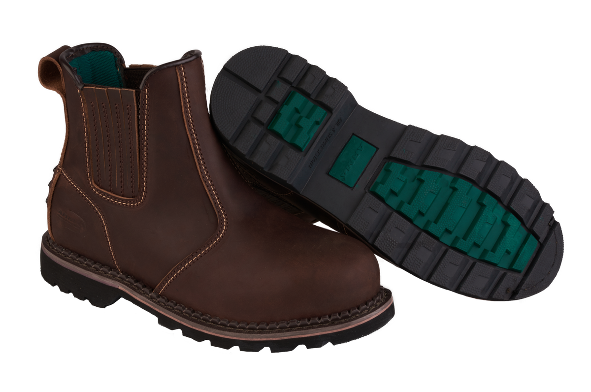A22-RANGER S3 Brown Leather Chelsea Safety Boots – Slip & Heat Resistant, Goodyear Welted