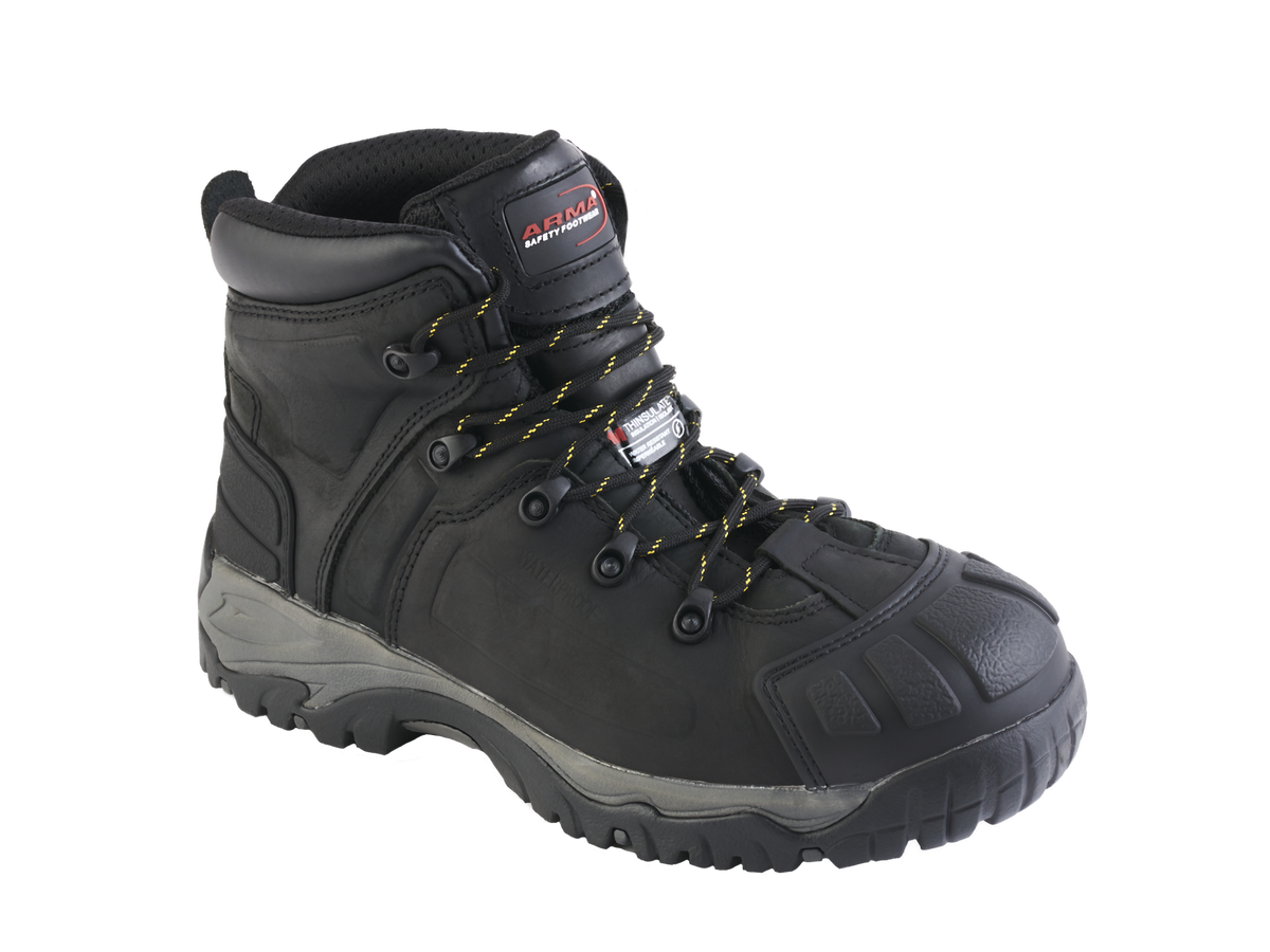A24-WILDCAT S3 Waterproof Safety Boot – Black Leather, Metal-Free, Thinsulate-Lined