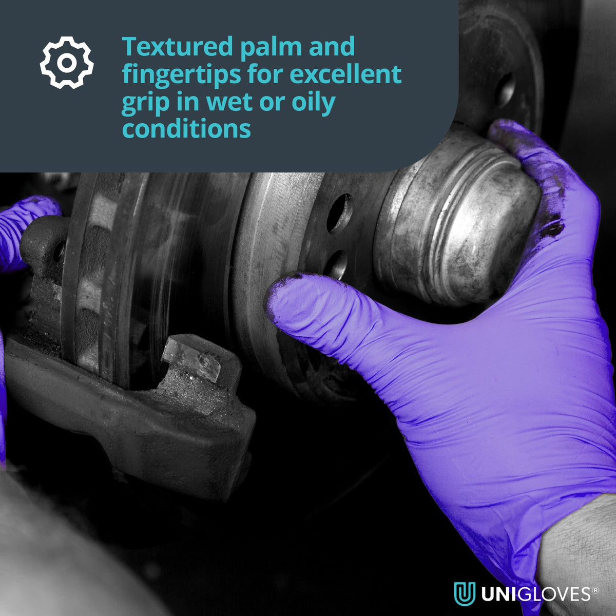 heavy duty disposable gloves with textured palm and fingertips for excellent grip in wet or oily conditions