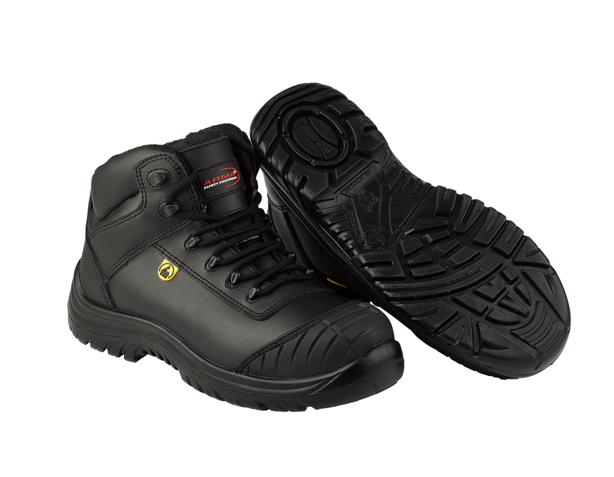 A13-FALCON S3 Metal-Free ESD Safety Boots â€“ Black Leather, SRC Slip Resistant