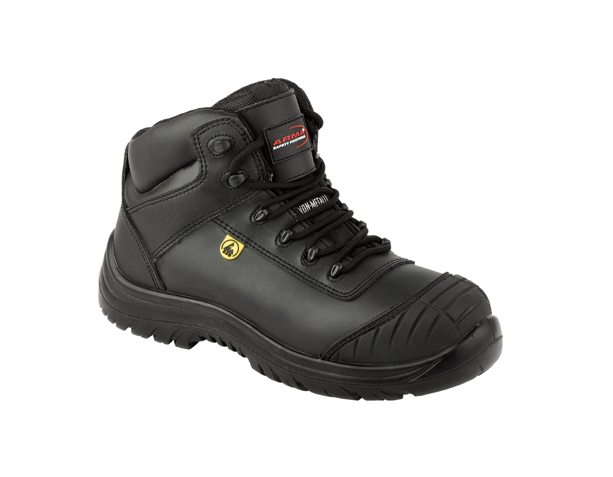 A13-FALCON S3 Metal-Free ESD Safety Boots â€“ Black Leather, SRC Slip Resistant