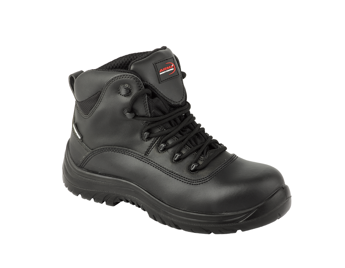 A14-RAPTOR S3 Waterproof Metal-Free Safety Boots â€“ Black Leather, Memory Foam, SRC Rated