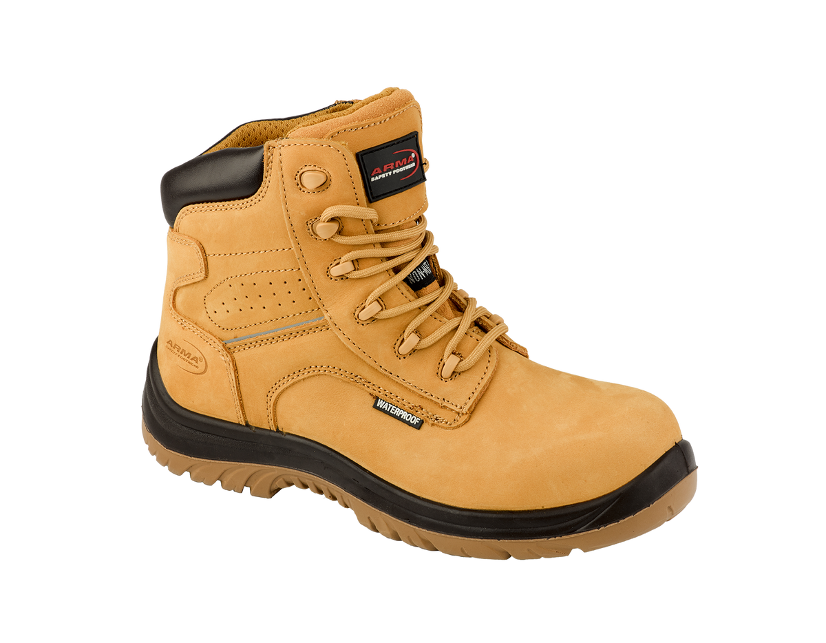 A15-STRYKER S3 Waterproof Metal-Free Safety Boots â€“ Honey Nubuck Leather, SRC Slip Resistant
