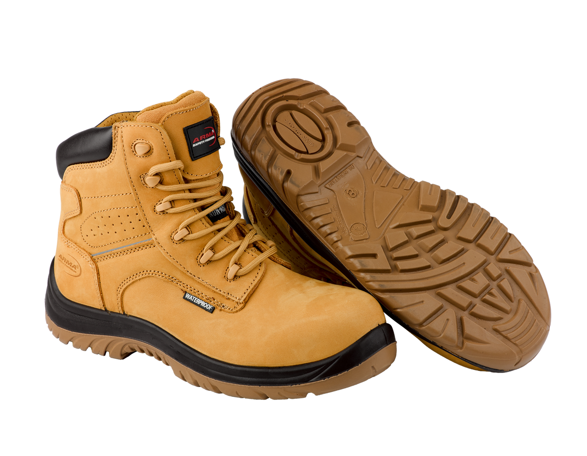 A15-STRYKER S3 Waterproof Metal-Free Safety Boots â€“ Honey Nubuck Leather, SRC Slip Resistant