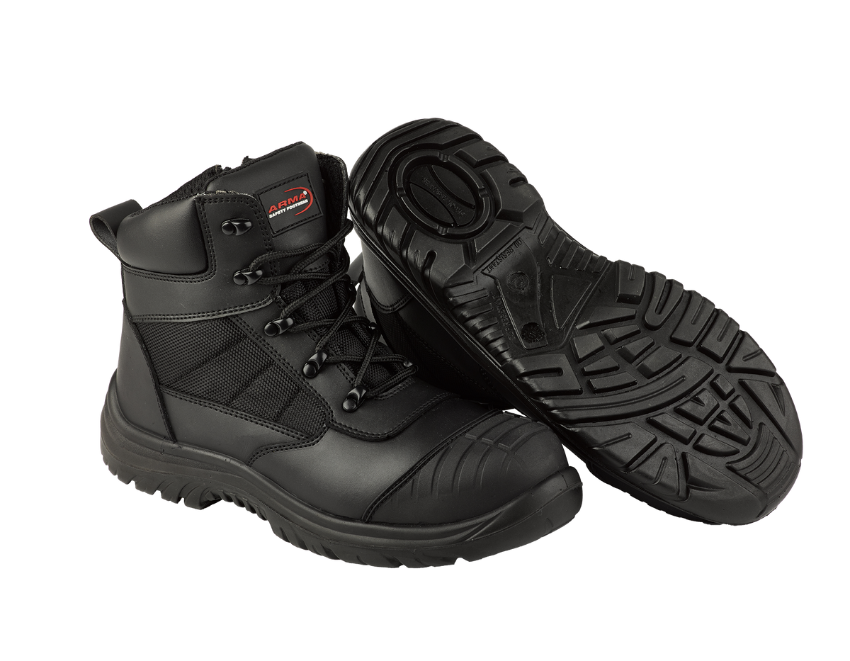 A16-TITAN S3 Black Leather Zip Side Safety Boots â€“ Steel Toe, SRC Rated