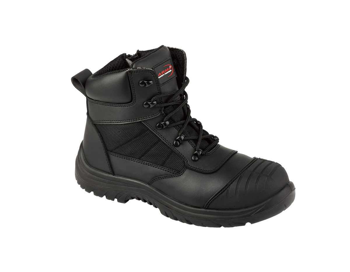 A16-TITAN S3 Black Leather Zip Side Safety Boots â€“ Steel Toe, SRC Rated