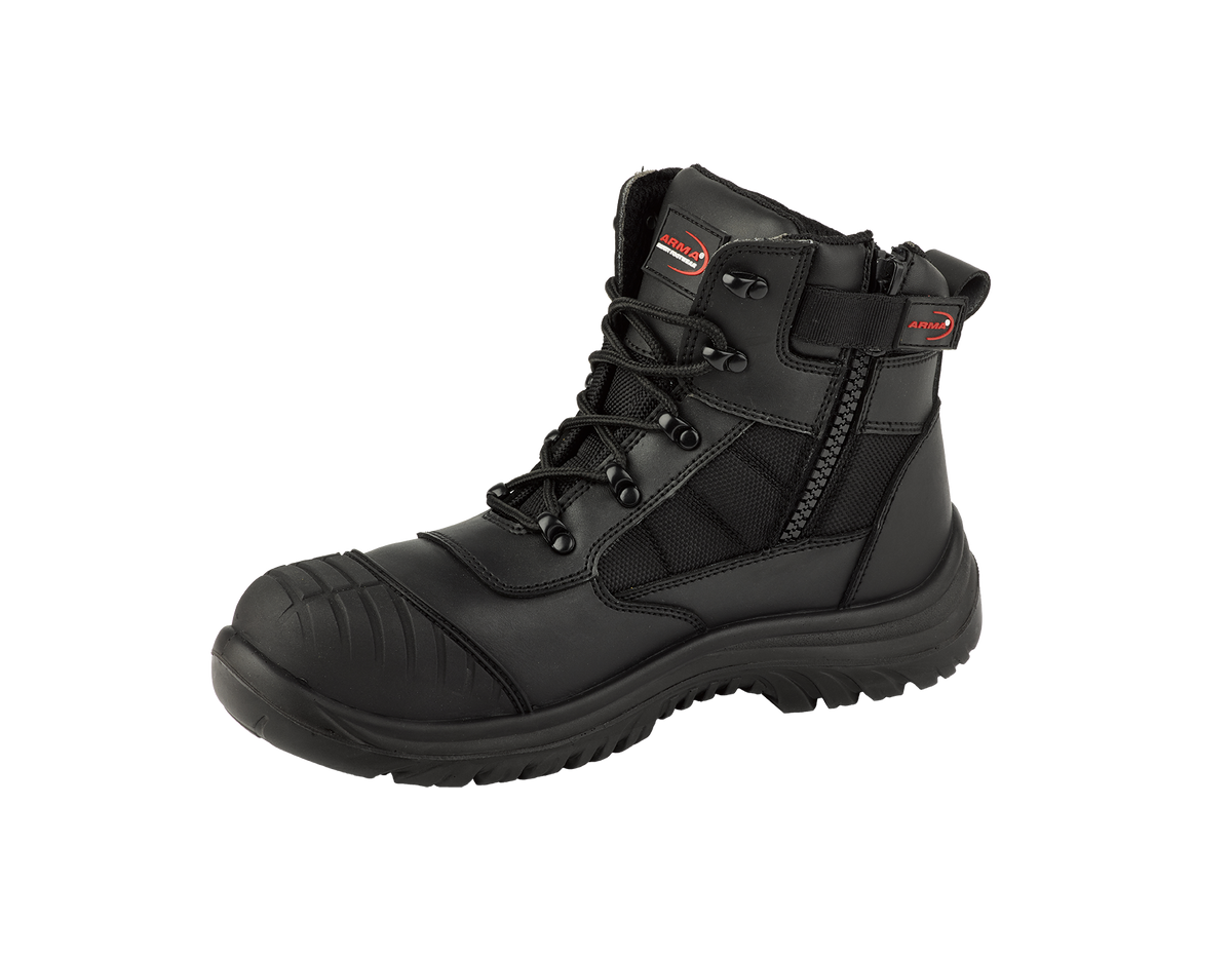 A16-TITAN S3 Black Leather Zip Side Safety Boots â€“ Steel Toe, SRC Rated