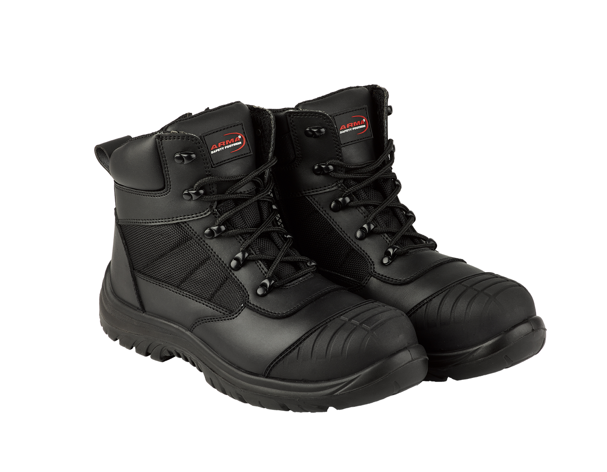A16-TITAN S3 Black Leather Zip Side Safety Boots â€“ Steel Toe, SRC Rated