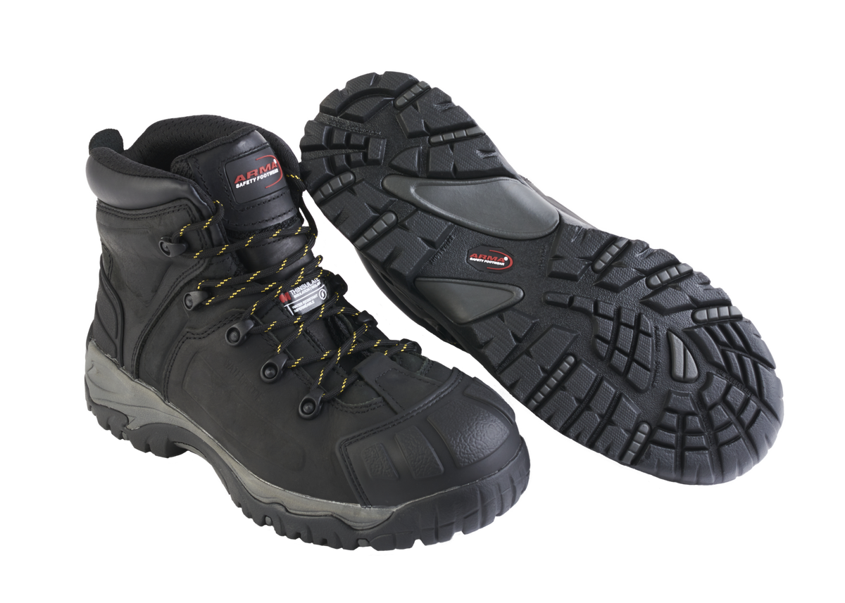 A24-WILDCAT S3 Waterproof Safety Boot â€“ Black Leather, Metal-Free, Thinsulate-Lined