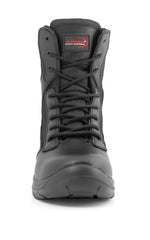 A6-WARRIOR S3 Black Leather Zip Side Safety Boots â€“ Steel Toe, Memory Foam, SRC Slip Rated