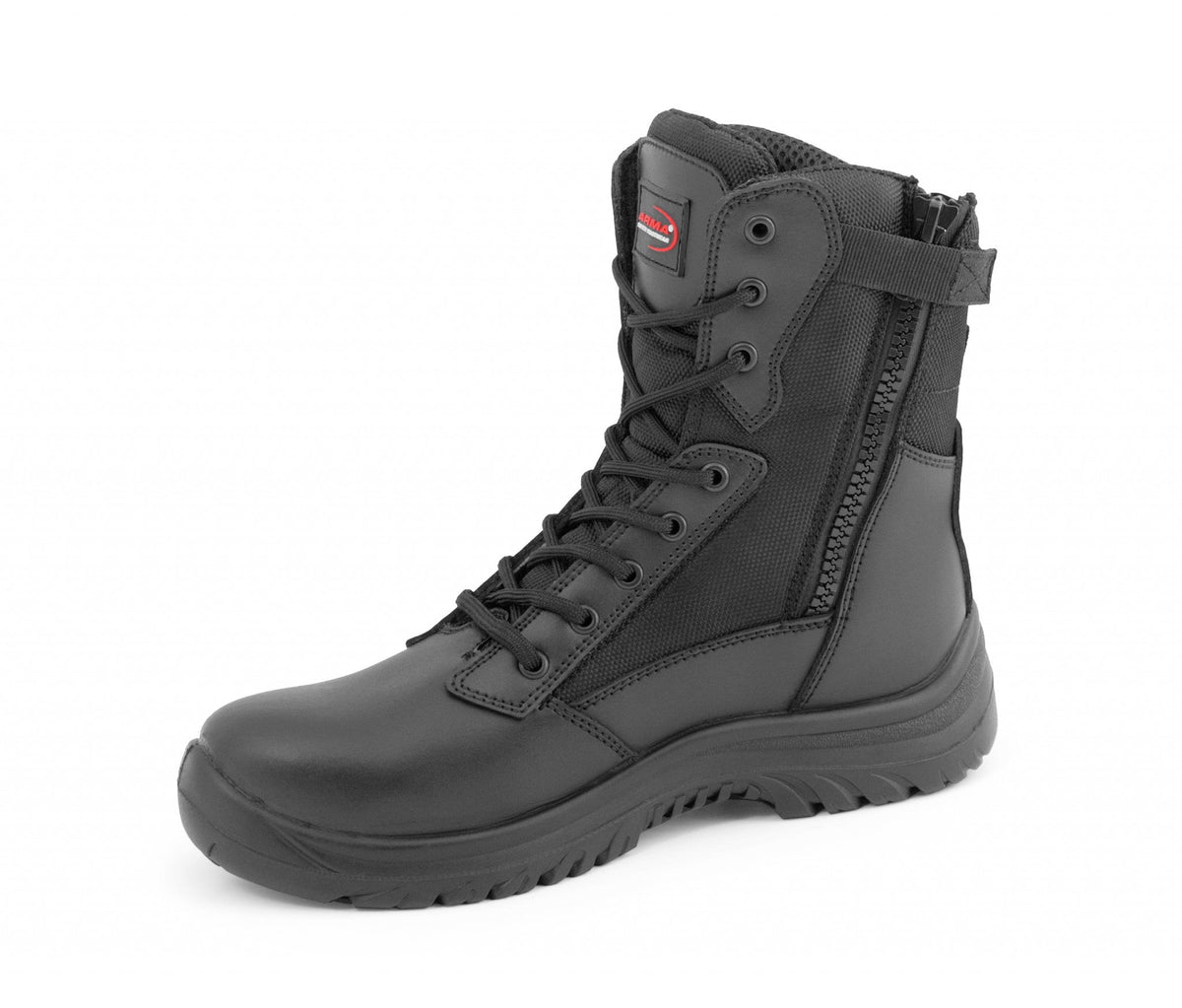 A6-WARRIOR S3 Black Leather Zip Side Safety Boots â€“ Steel Toe, Memory Foam, SRC Slip Rated