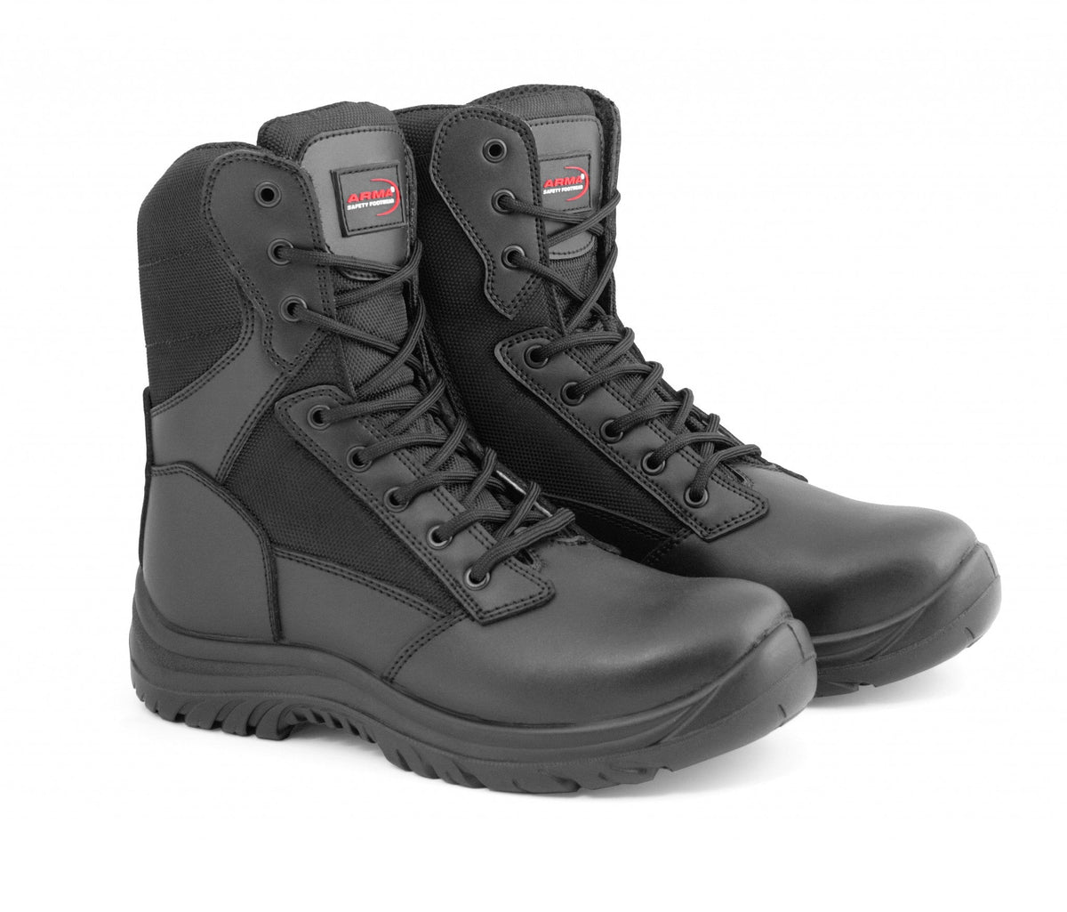 A6-WARRIOR S3 Black Leather Zip Side Safety Boots â€“ Steel Toe, Memory Foam, SRC Slip Rated