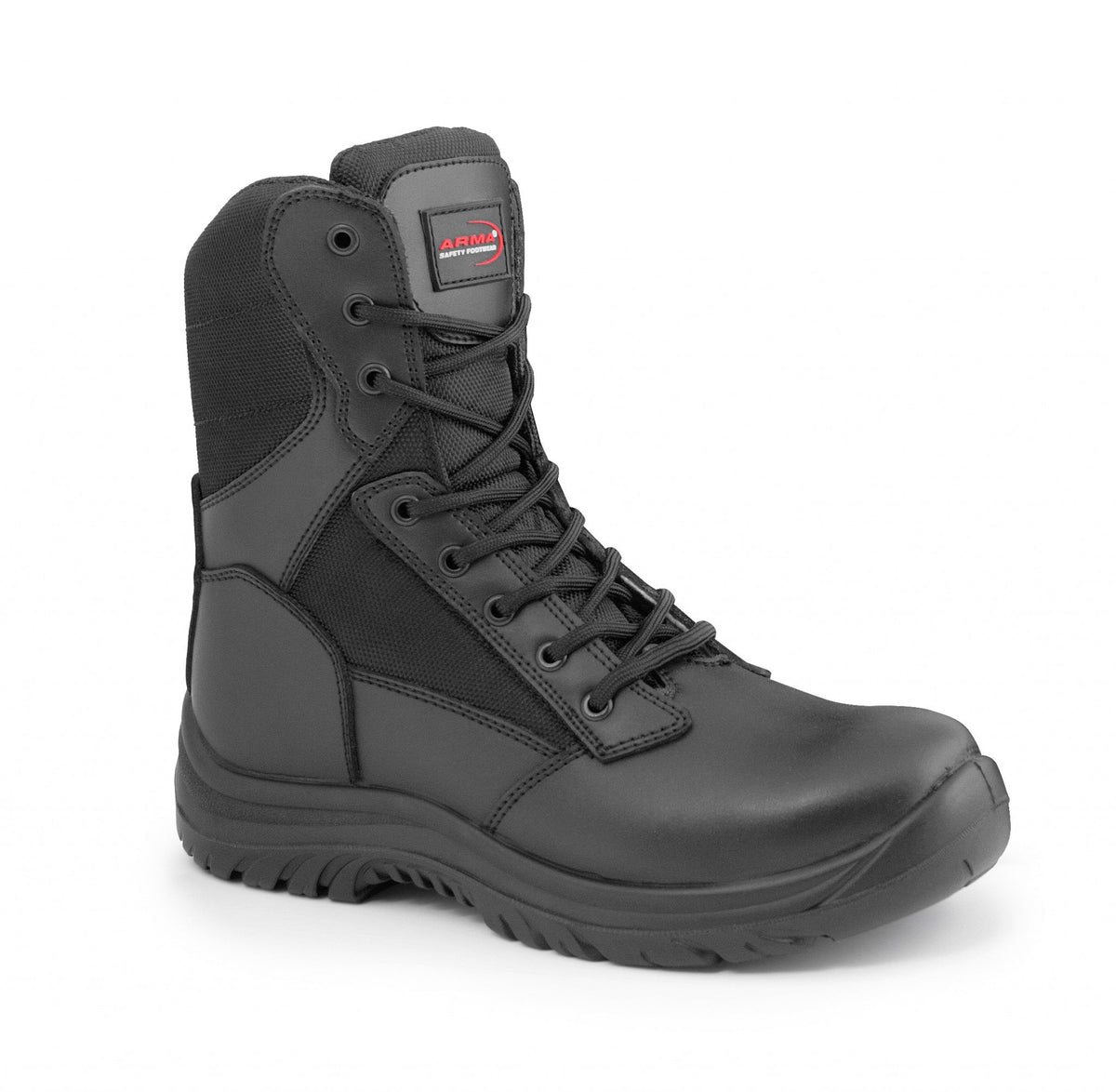 A6-WARRIOR S3 Black Leather Zip Side Safety Boots â€“ Steel Toe, Memory Foam, SRC Slip Rated