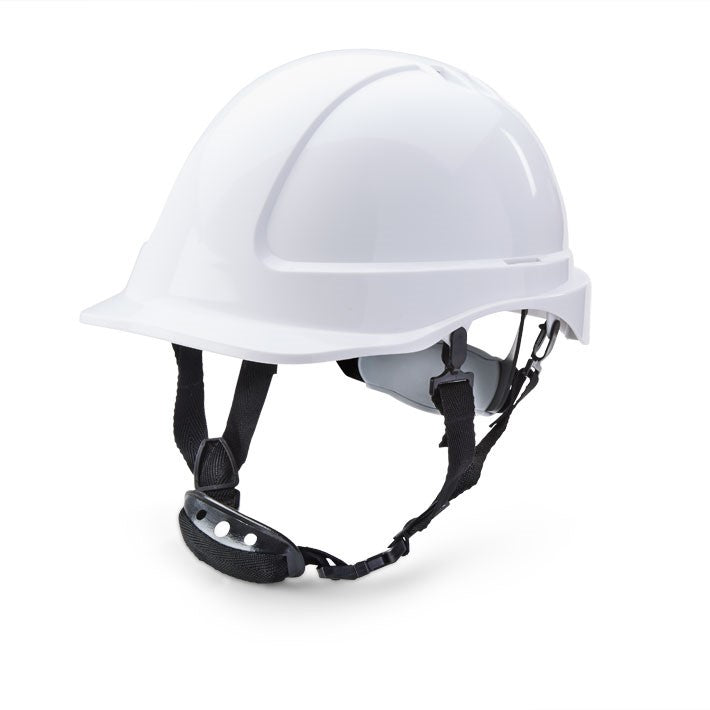 white wheel ratchet hard hat chin strap