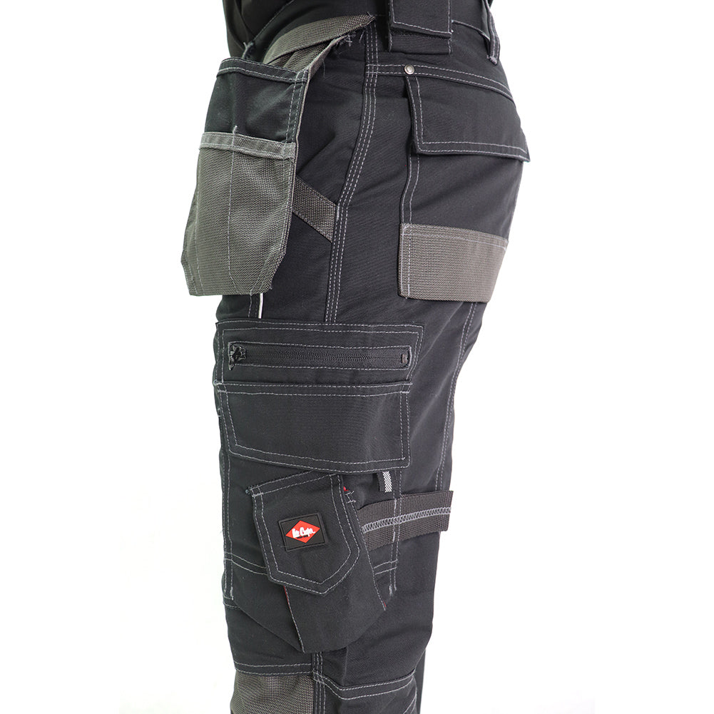 Lee Cooper LCPNT224 Black Holster Pocket Cargo Trousers â€“ Heavy-Duty, Flexible & Site-Ready