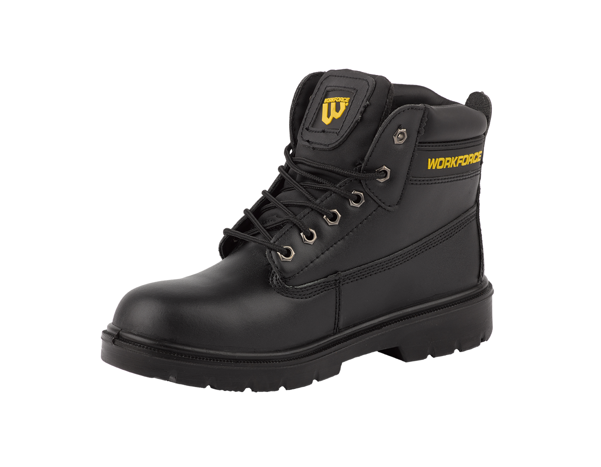 Workforce WF302-P Black Leather Safety Boot â€“ S1P | SRC | Durable & Comfortable