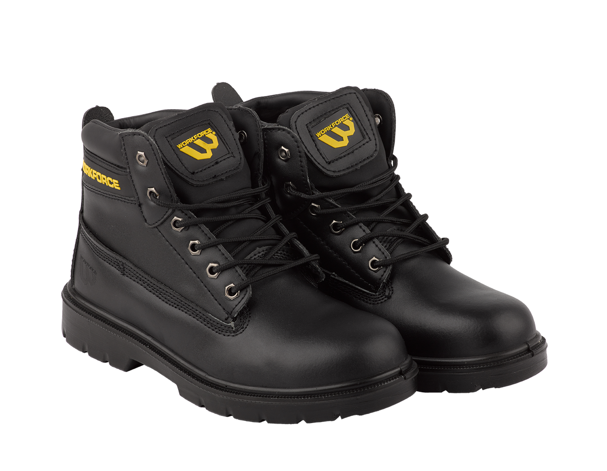 Workforce WF302-P Black Leather Safety Boot â€“ S1P | SRC | Durable & Comfortable
