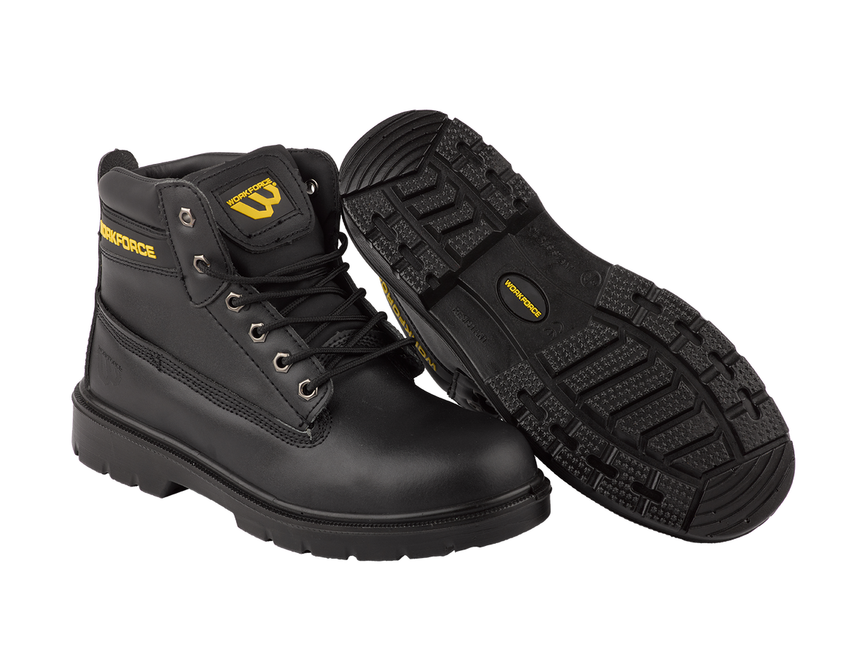 Workforce WF302-P Black Leather Safety Boot â€“ S1P | SRC | Durable & Comfortable
