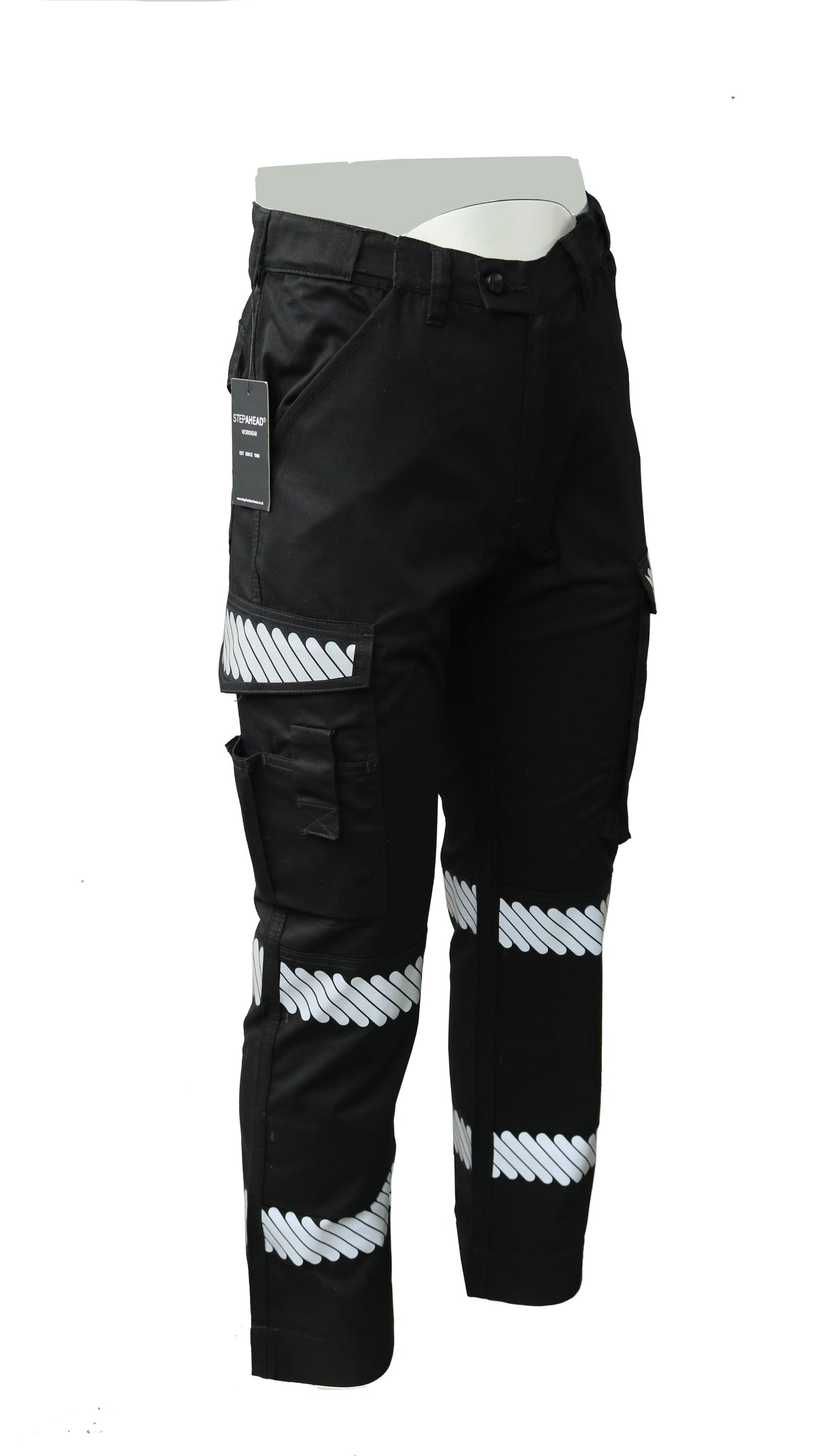 Step Ahead Men's Premium Workwear Trousers â€“ Durable Polyester/Cotton Blend â€“ Reflective Tape, Cargo Pockets, Knee Pad Compatible
