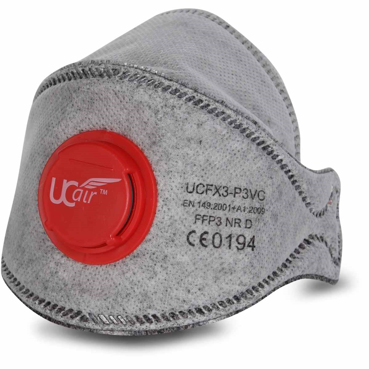 UCFX3-P3VC - Carbon FFP3 Fold Flat Valved Face Mask - Box of 10