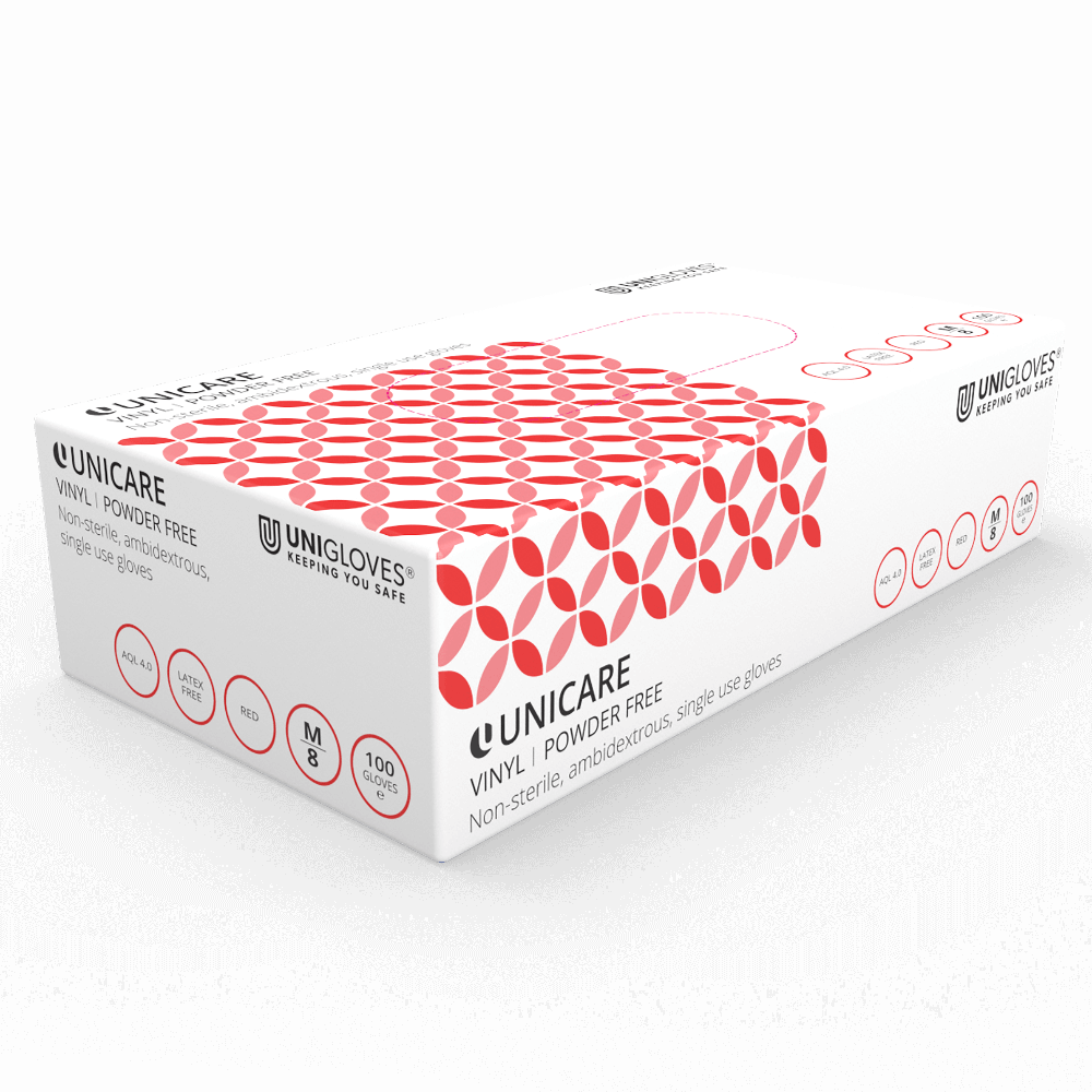 red powder free vinyl disposable gloves
