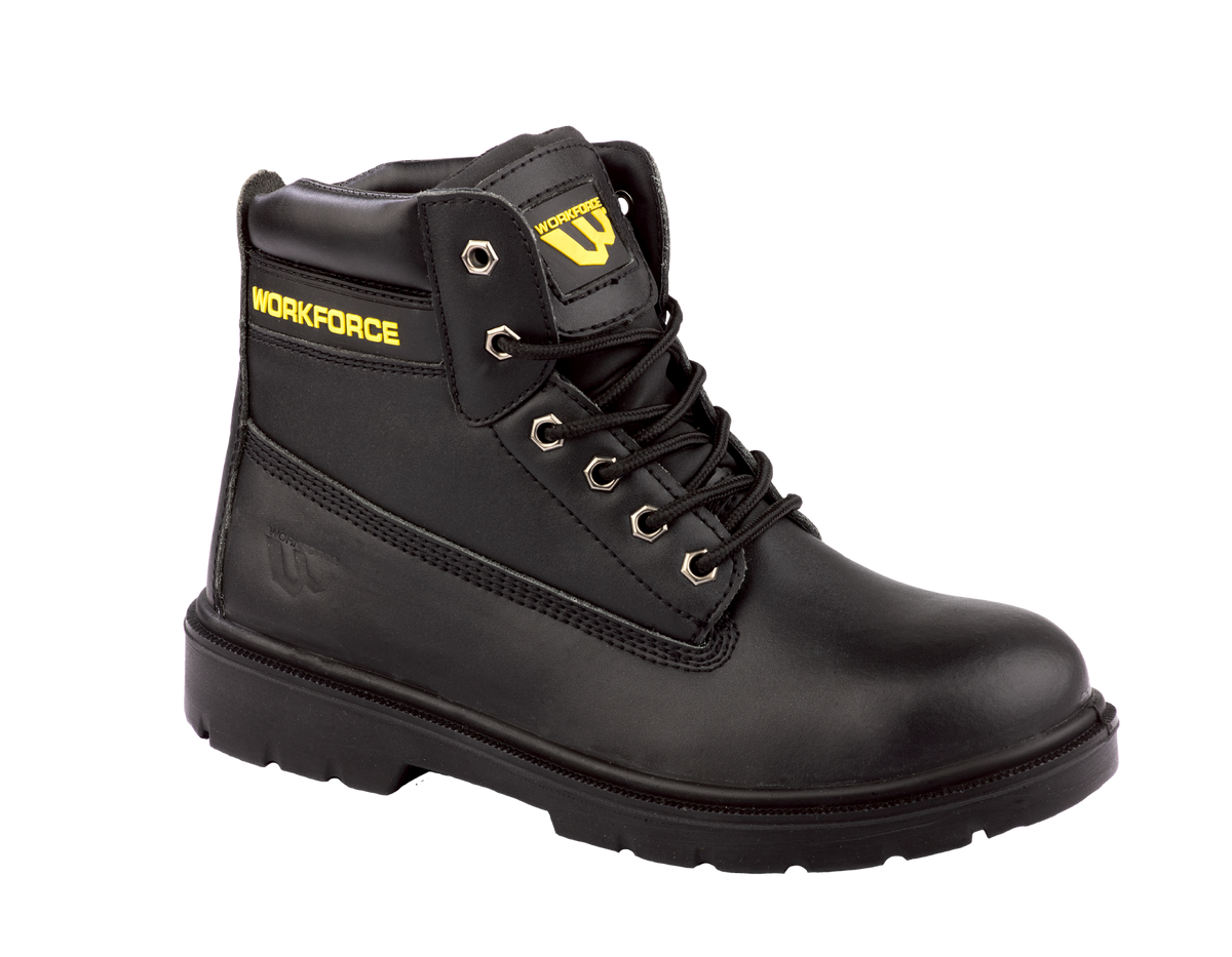 Workforce WF302-P Black Leather Safety Boot â€“ S1P | SRC | Durable & Comfortable