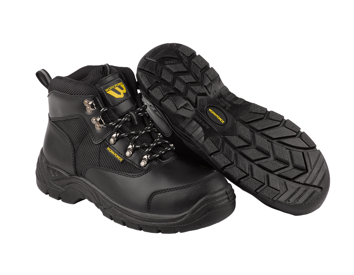 Workforce WF41-P Black Leather Safety Hiker Boot â€“ S1P | SRC | Durable & Comfortable