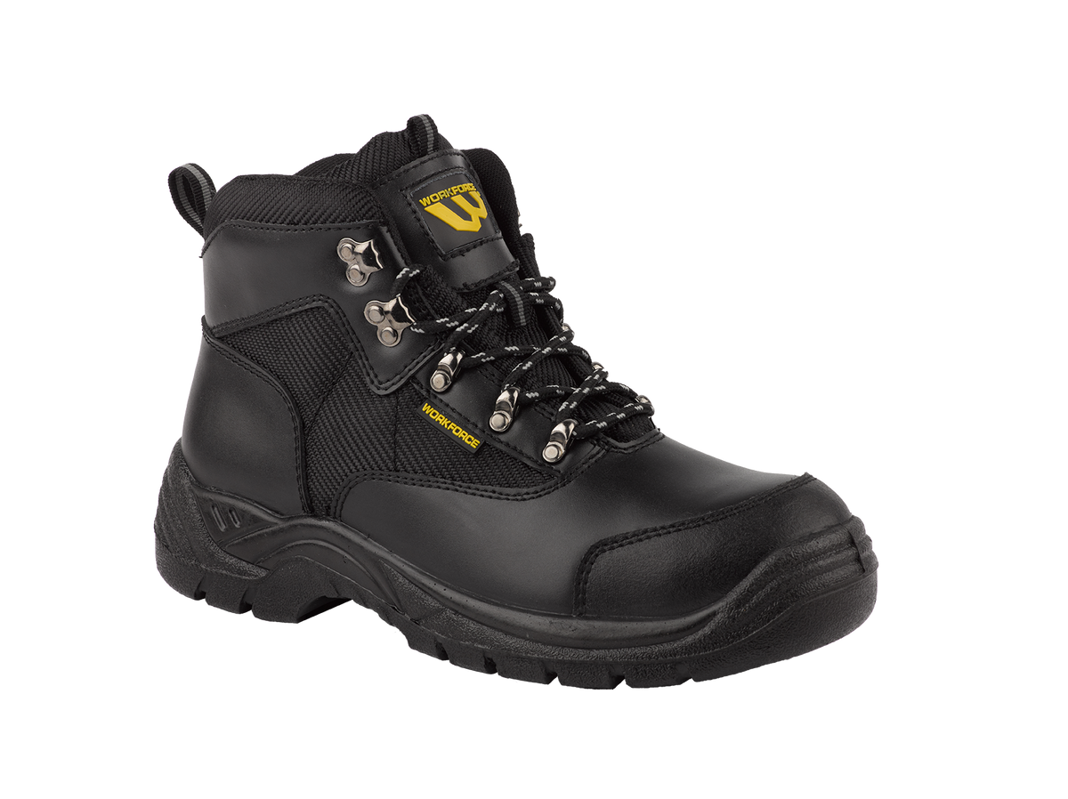 Workforce WF41-P Black Leather Safety Hiker Boot â€“ S1P | SRC | Durable & Comfortable