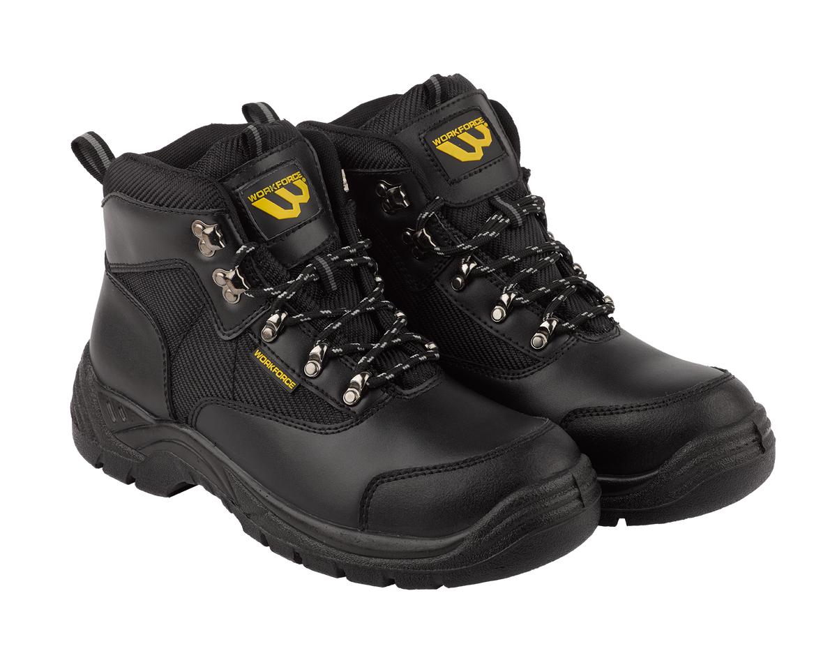 Workforce WF41-P Black Leather Safety Hiker Boot â€“ S1P | SRC | Durable & Comfortable