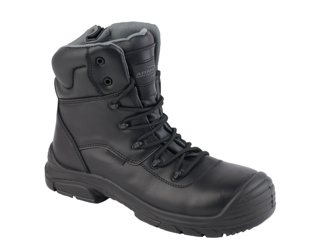 A23-TACTICAL S3 Waterproof Metal-Free Safety Boot â€“ Black Leather, Zip Side