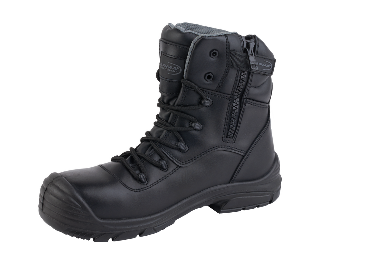 A23-TACTICAL S3 Waterproof Metal-Free Safety Boot â€“ Black Leather, Zip Side