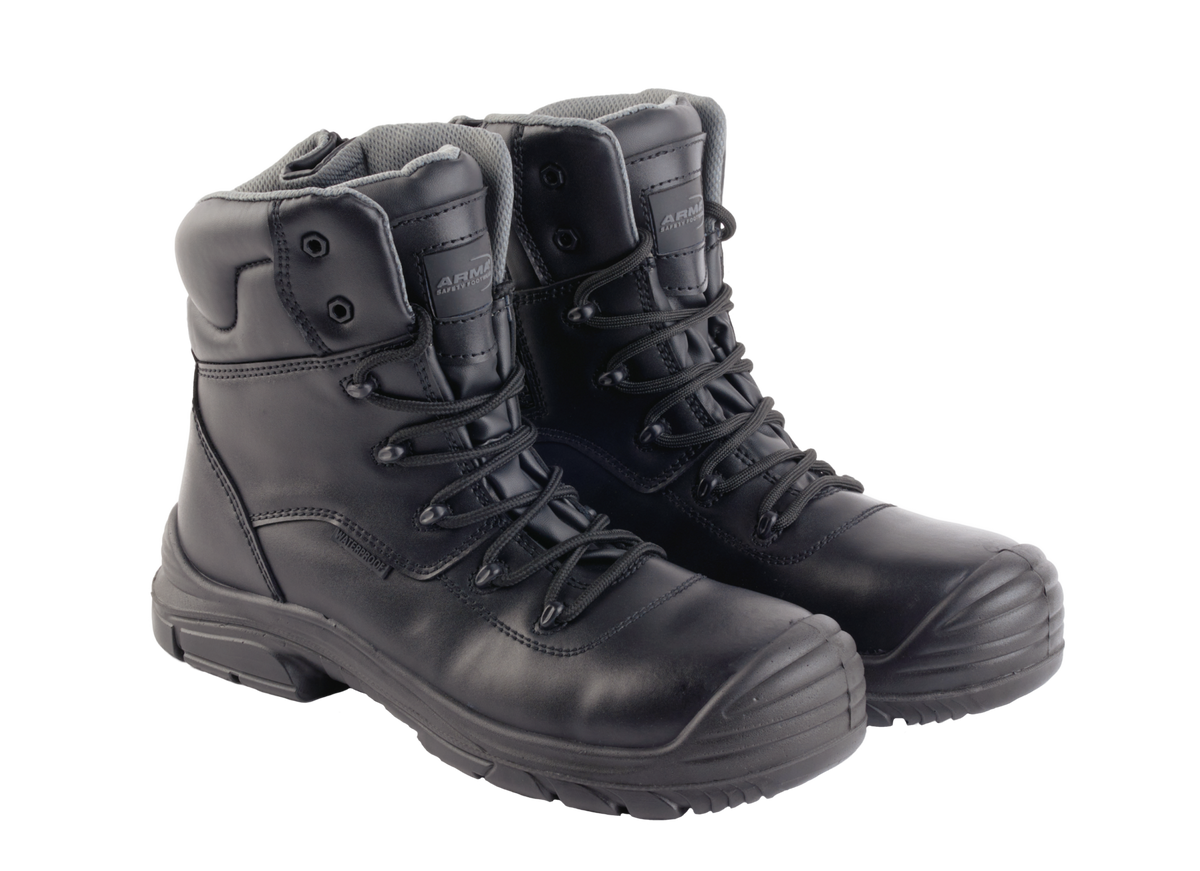 A23-TACTICAL S3 Waterproof Metal-Free Safety Boot â€“ Black Leather, Zip Side