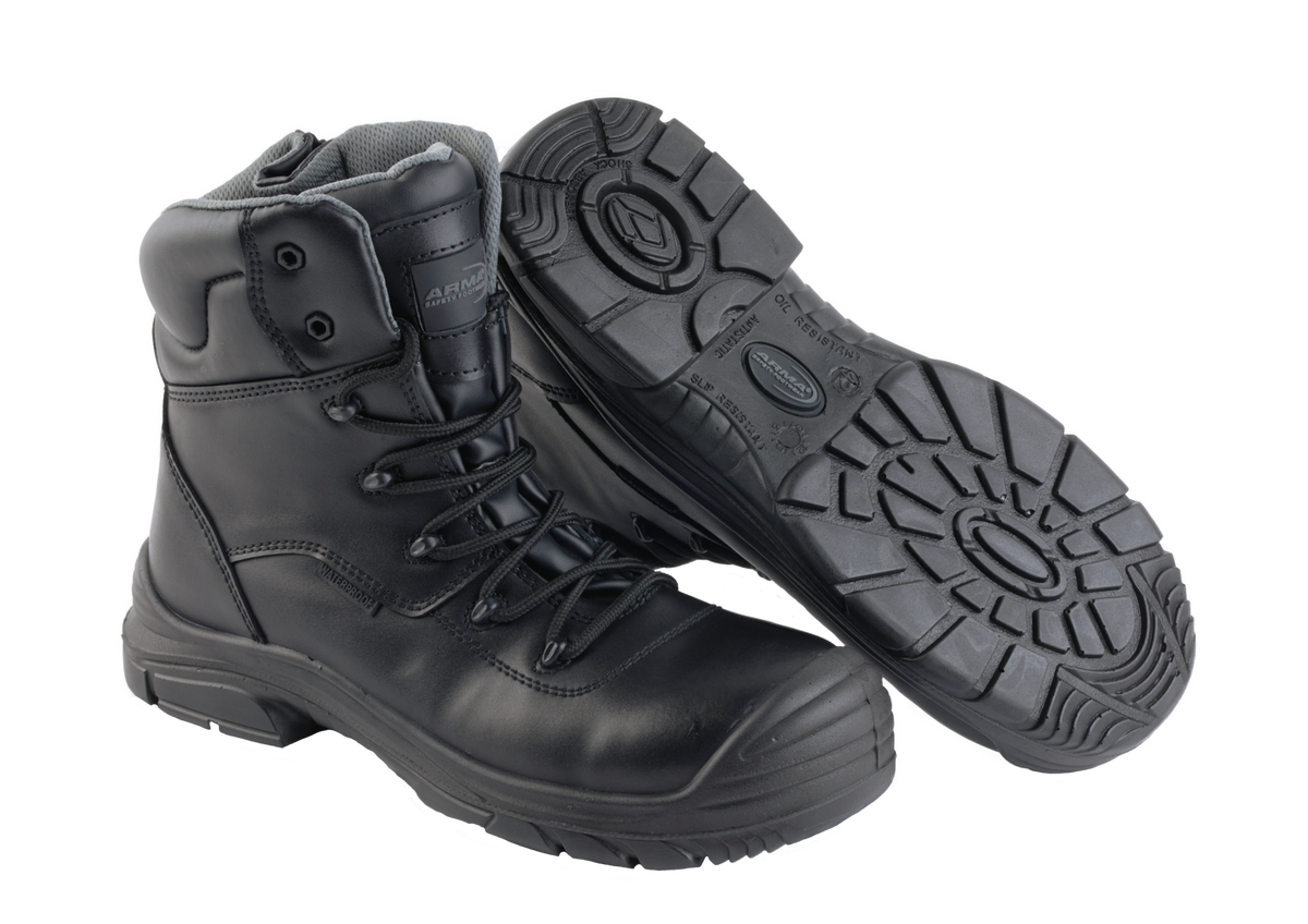 A23-TACTICAL S3 Waterproof Metal-Free Safety Boot â€“ Black Leather, Zip Side